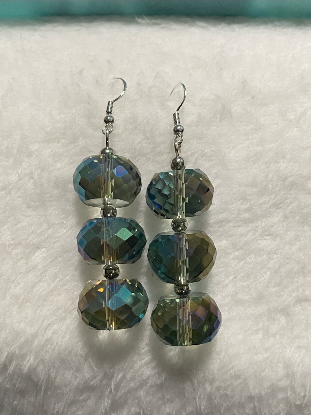 Crystal Drop Dangle Earrings in Iridescent Green by Good Vibes Only 😎